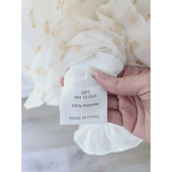 OPT O.P.T Lluvia White Gold Polka Dot Tiered Flowy Smock Neck Mini Short Dress S - Picture 11 of 12